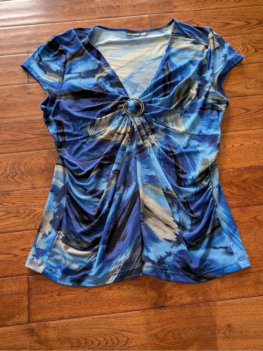 Apt. 9 Stretch Knot Front Metal Short Sleeve Blue Office Shirt Top Size XL